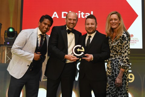 Andrew Armitage and Dean Duffield collect an award for A Digital at the 2019 Northern eCommerce Awards